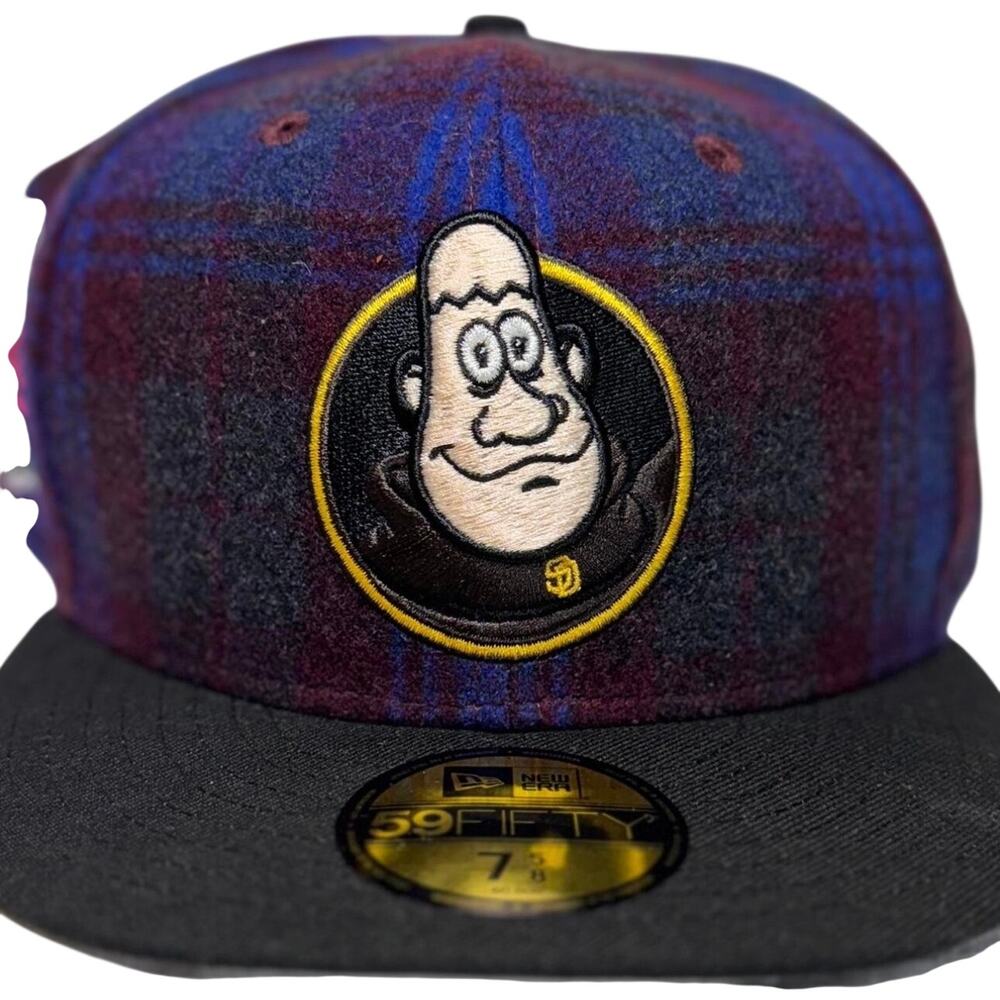 New Era Padres Fitted Hat 7 5/8 - Blue Flannel Plaid Mascot RARE NWT